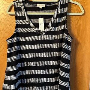 Beige & Black Striped LOFT Loose Fit V Neck Tank Small NWT
